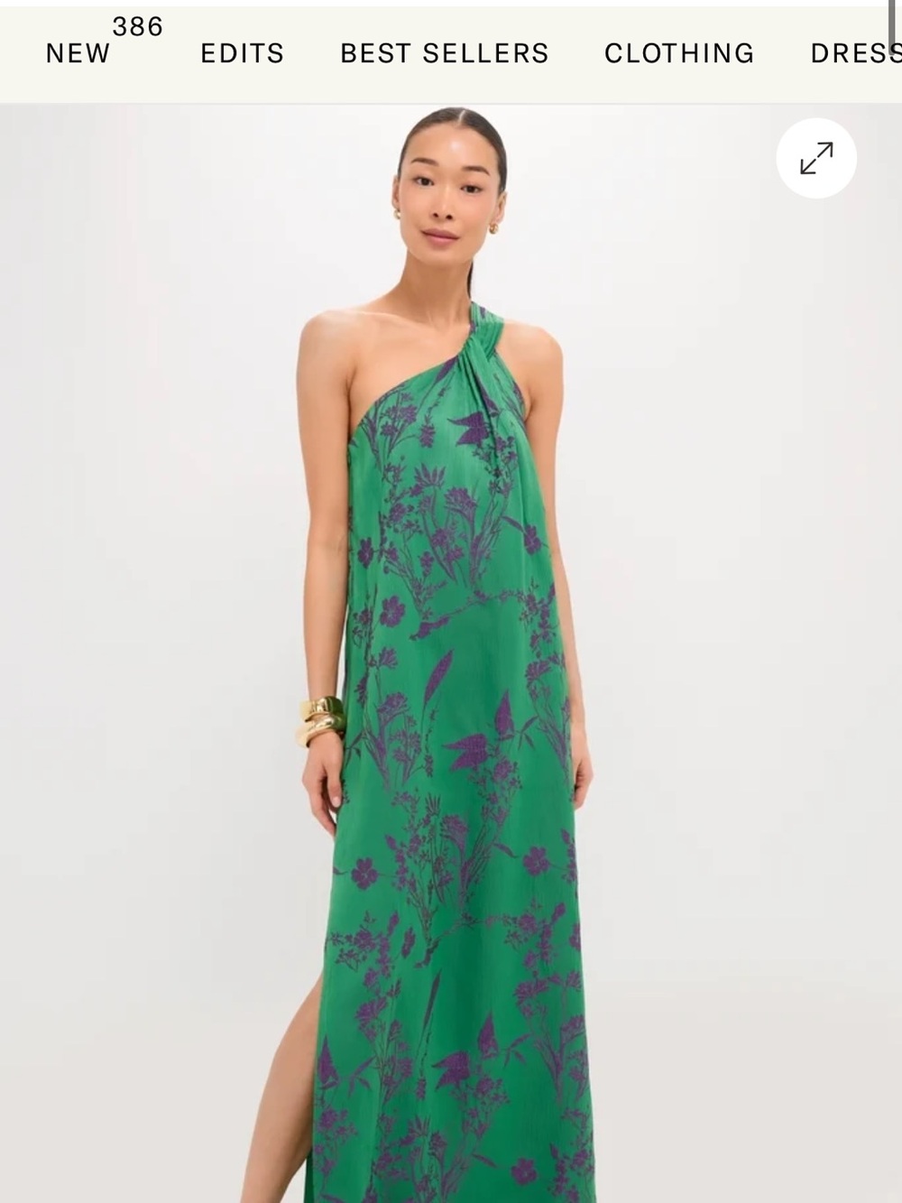 Tuckernuck Green One-Shoulder Maxi Dress with Purple Floral